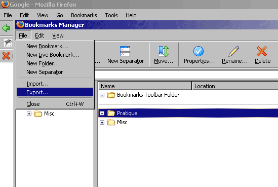 firefox export step 1
